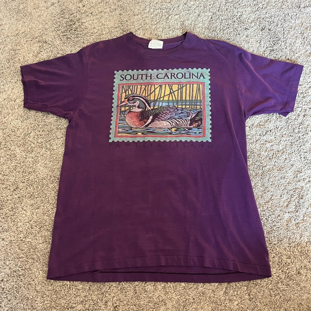 Vintage Duck Shirt Mens Large L Purple South Carolina Single Stitch USA Made 80s
